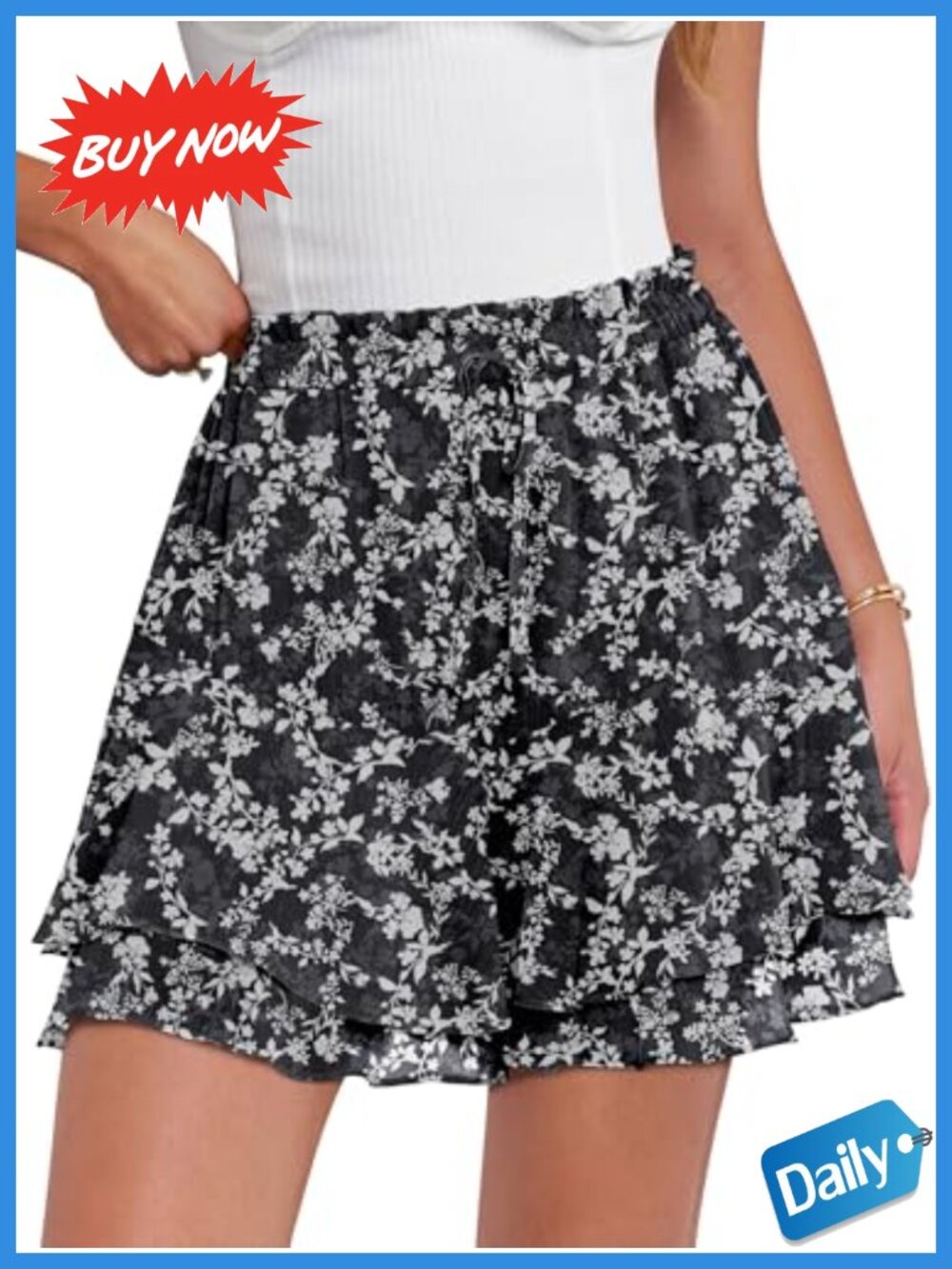 Flowy Skorts for Women Summer Casual Shorts Elastic Waist Drawstring